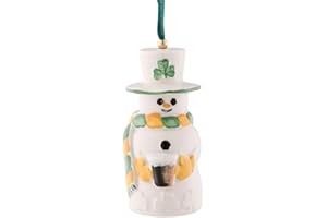 Belleek Paddy Snowman Ornament - Handcrafted Fine Parian China Irish Decor - Shamrock Christmas Tree Hanging Ornament - 3.4" x 1.7", White