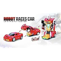 INCHOI Robot Races car Battery Operated Bump and Go Transforming Toys for Kids -Auto Transforming Auto Robots Action Figure and Toy Vehicles - Realistic Engine Sounds & Beautiful Flash Lights