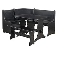 Target Marketing Systems Traditional Style 3 Piece Nook Corner Dining Set, Seats 6, Black