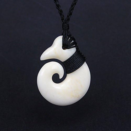 Bone Carving Small Koru and Handmade Traditional Maori Lashing Pendant Necklace (35mm)