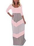 Happy Sailed Women Casual Long Sleeves Striped Printed Maxi Dresses, Large Pink