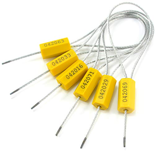 Pull-Tite Steel Wire Security Cable Seals Numbered Anti-Tamper Security Tags - Freight Containers - Mechanical Seals (Yellow, Pack of 50pcs)