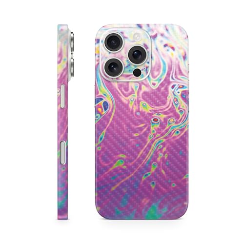 Carbon Fiber Phone Skin Compatible with Apple iPhone 16 Pro - Magenta Wash - Pr…