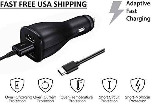 FAST Dual Port Rapid Car Charger + Type C Data Cable for Samsung Galaxy S8 S8+ Note 8 Google Pixel XL 2 LG v20 G5 G6 V20 Motorola Droid Z Turbo Z2 Play Force - Durable Dependable