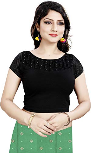 Present's Cotton Stretchable Readymade Blouse for Women(Black;Large)