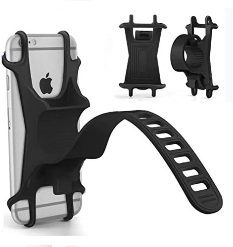 Bike Phone Mount Bicycle E-bike Motorbike Smart Phone Holder,Hands Free Silicone Cradle Clamp, Easy to Install and Remove Fits for Smart Phones From 4" to 5.5", Rotatable (Black)