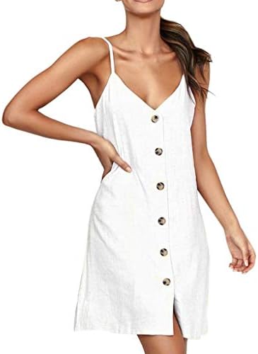 LisYOU Women Valentine's Day Summer V-Neck Sleeveless Color Buttons Casual Mini Dress Sundress