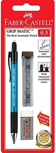 Faber-Castell Mechanical Pencil 0.5mm Grip Matic, (1x Pencil, 20 Refill Leads 2B, 1x Dust-Free Eraser, in Sealed Blister Card)
