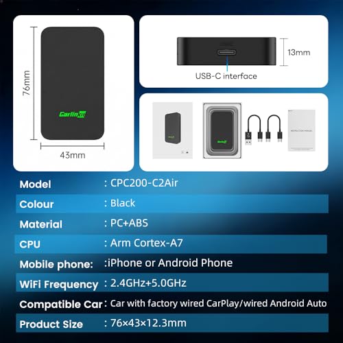 CarlinKit 5.0 Dongle - Wired to Wireless CarPlay & Android Auto Adapter,Online Update,2-Channel Connection, Plug & Plug, 10s Connect for Cars with OEM Wired CarPlay & Android Auto from 2015