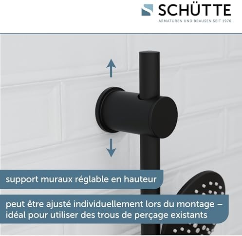 RAVEN Barre de Douche et Douchette à Main, Pommeau Avec 3 Positions de Réglage, Kit Avec Colonne, Panneau et Tuyau en Noir
