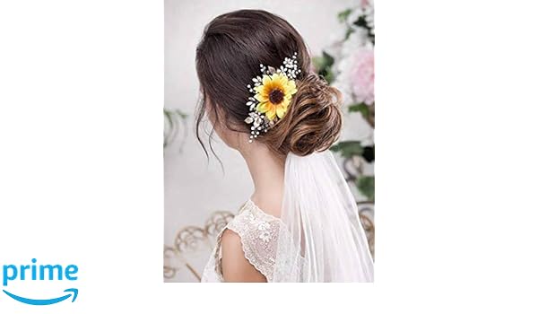 Barogirl Bridal Sunflower Hair Comb Clip Crystal Bride Gold