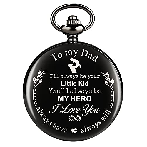 Tiong Pocket Watch Father Day Gifts, Vintage Quartz Pocket Watches with Chain for Men - I'll Always Be Your Little Kid,You'll Always Be My Hero, Dad Gifts for Birthday