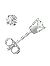 Pendientes de tuerca con diamante solitario redondo de 1 4 quilates con certificado AGS en oro de 14 quilates