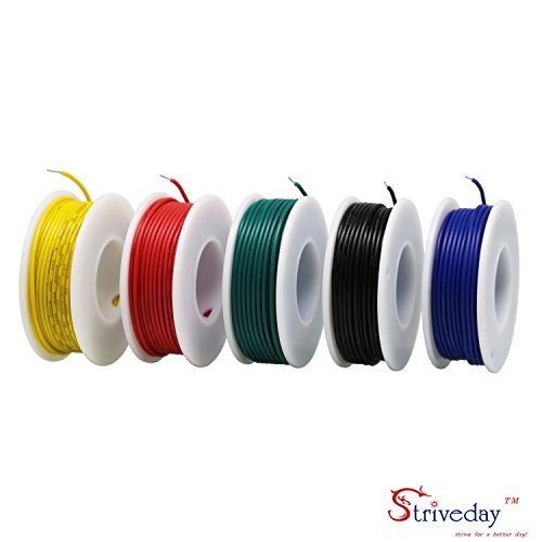 Strivedayâ„¢ 22 AWG Hook Up Wire 1007 PVC Solid wire Kit box Electric wire 22 gauge 300V Cable (26.2ft Each Color)