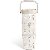 SANDJEST Pickleball Stainless Steel Straw Lid Tumbler 30oz with Carry Handle for Women Girls, Insulated Travel Coffee Cup, Gift for Sports Outdoor Workout Christmas Birthday (Beige)