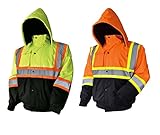 LM High Visibility Class III Reflective Waterproof Bomber Jacket W/Removable Hood