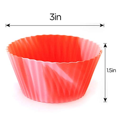12 Pcs Silicone Cupcake Molds, Reusable Muffin Forms Molds Cupcake Holders for Muffins Pudding Cakes Baking - Red - Thumbnail 2
