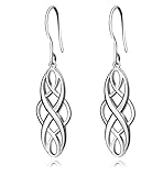 S925 Silver Earrings Solid Sterling Silver Polished Good Luck Irish Celtic Knot Vintage Dangles (Platinum)