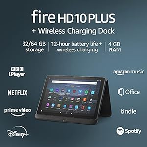 Introducing-Fire-HD-10-Plus-tablet-101-1080p-Full-HD-display-32-GB-without-ads-Slate-Made-for-Amazon-Wireless-Charging-Dock Fire HD 10 Plus tablet, 10.1" 1080p Full HD display, 32 GB - without ads, Slate + Made for Amazon, Wireless Charging Dock