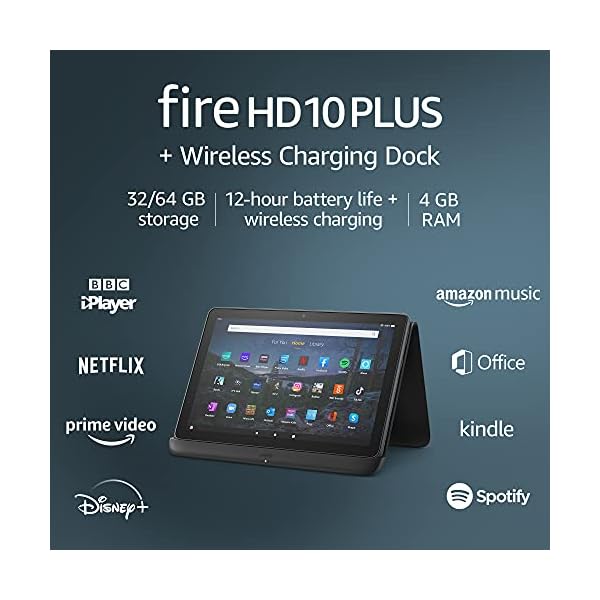 Introducing-Fire-HD-10-Plus-tablet-101-1080p-Full-HD-display-32-GB-without-ads-Slate-Made-for-Amazon-Wireless-Charging-Dock Fire HD 10 Plus tablet, 10.1" 1080p Full HD display, 32 GB - without ads, Slate + Made for Amazon, Wireless Charging Dock