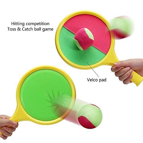 TOCO FREIDO (New Version) Toss and Catch Ball Set for Kids- Self Stick Paddle Game with 2 Rackets, 1 Plush Balls & 1 Adsorption Ball and 1 Gift Box for Children