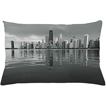 Ambesonne Chicago Skyline Throw Pillow Cushion Cover, Nostalgic Weathered Lake Michigan Harbor Coastal Town Urban Vintage, Decorative Rectangle Accent Pillow Case, 26