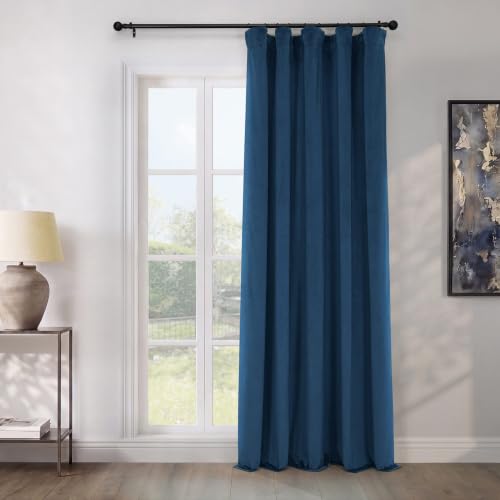 HPD Half Price Drapes Heritage Plush Velvet Curtains 84 Inches Long Room Darkening Curtains for Bedroom & Living Room 100W x 84L, (1 Panel), Eternal Blue