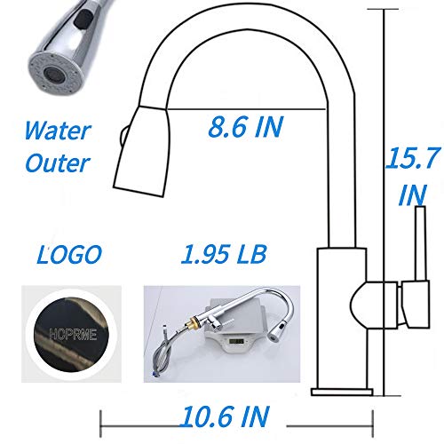 Kitchen Faucet Pull Down Chrome Stainless Steel Wrench Sink Brass Modern Single Handle Hole Waterfall Cold Hot Water with Widespread Sprayer for Home Bar