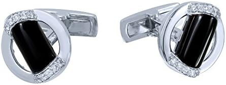 5.55CTW Gents Black Onyx &amp; Round Cut Diamond Pave Set Diamond Cuff Links in 14K White Gold