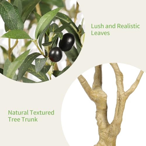 REALEAD 6 pies Arbol de Olivo Artificial con Ramas Ajustables y Frutos | 180 cm Olivos Artificiales de Interior - Arboles Artificiales Decorativas Hogar para Decorar el Oficina Salón y Entrada