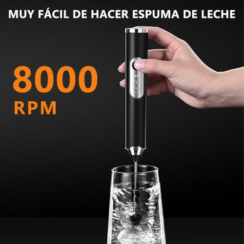 MXHIGO 6 en 1 Espumador de Leche Recargable con 3 Cabezales de Batidores de Acero Inoxidable y Base de Soporte, Agitador de Leche Eléctrico, 3 Velocidades Ajustables, Para Latte Capuchino Matcha Café
