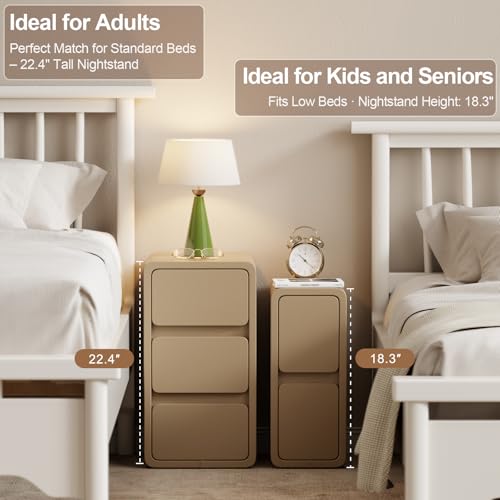 AQIMUELE Small Bedside Table Slim Bedside Table with 3 Drawers, Narrow Side Table Assembled with Leather Surface for Bedroom, 30cm (Khaki)