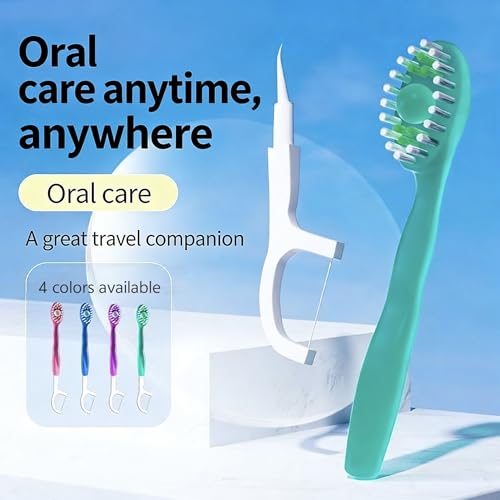 Travel Toothbrush with Mint Toothpaste, 5 in 1 Portable with Toothpaste Floss, Pick, Tongue Scraper Individually Wrapped, Travel Set (Mix, 26 Pcs)