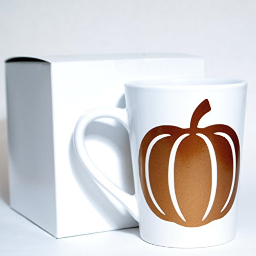 Elegant Fall Pumpkin Coffee Mug in Metallic Copper and White (14oz)