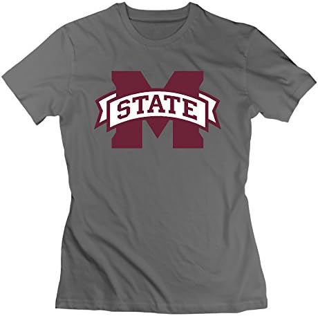 Hison Women Classic Cotton Tees Short Sleeve Mississippi State University Logo T-shirt DeepHeather