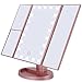 Makeup Vanity Cosmetic Magnifying Mirror with 22 LED lighted 180° Free Rotation Tri-fold Portable Touch Screen Dimmer Rose Gold Color Beauty Mirror for Males & Females
