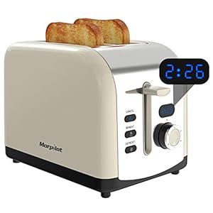 Toaster 2 Slice, Morpilot Stainless Steel Retro Toaster with Timer, Wide Slot, Defrost/Reheat/Cancel Fuction, Removable…