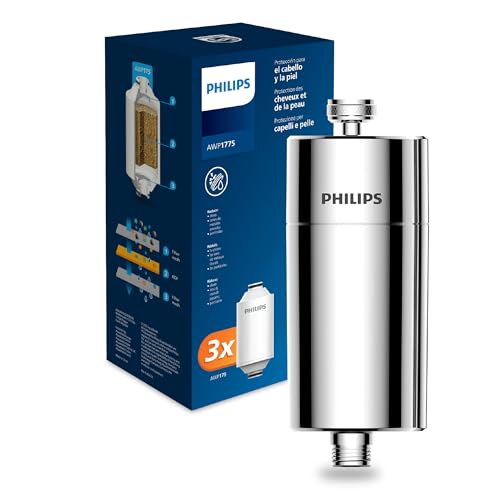 Water Filtre de douche avec 3 cartouches, installation facile, compatible avec les raccords standards, réduit le CHLORE jusqu’à 99%, CHROME, capacité de filtration de 50.000 L