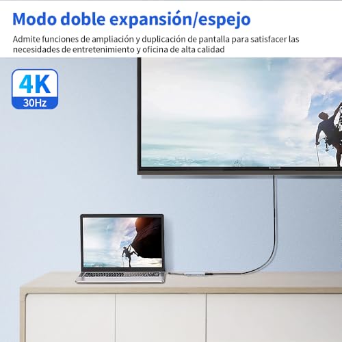 vantisan HUB USB C,11 en 1 Adaptador Tipo C,Multipuerto Hub Tipo C con HDMI 4K@30Hz, 100M Ethernet,1USB 3.0,3USB 2.0,Puerto VGA,Carga PD 100W,Lector de Tarjetas SD/TF y Conector de Audio de 3,5 mm