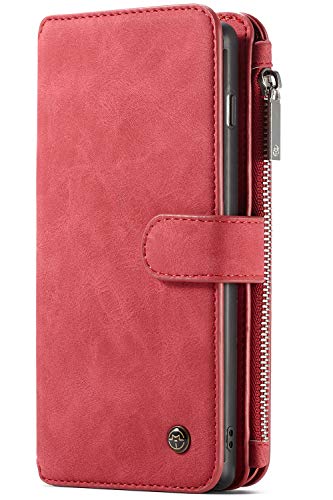Wallet Case for Samsung Galaxy S10e (2019) Leather Zipper Combo Wallet Purse Women Men Removable Magnetic Phone Case Protective Folio Flip Cover for 2019 New Version Samsung Red 5.8 inches