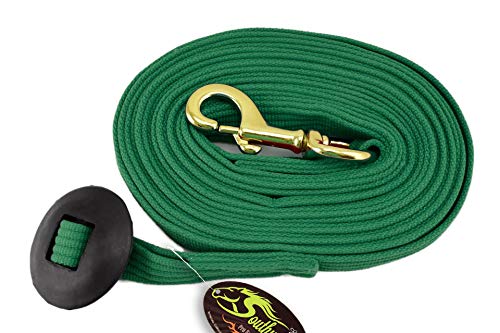 Southwestern Equine 24′ Flat Cotton Web Lunge Line with Bolt Snap & Rubber Stop (Hunter Green, 24′)