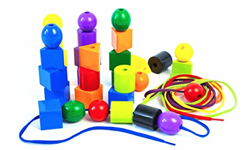 JUMBO PRIMARY STRINGING BEAD SET with 30 Biggest Lacing Beads in the Market and 4 Laces ,for Toddlers and Babies, 4 Strings,Occupational Therapy
