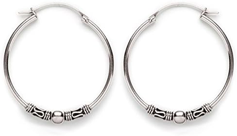 Tomas Sterling Silver 35mm Bali with Bead Hoop Earrings