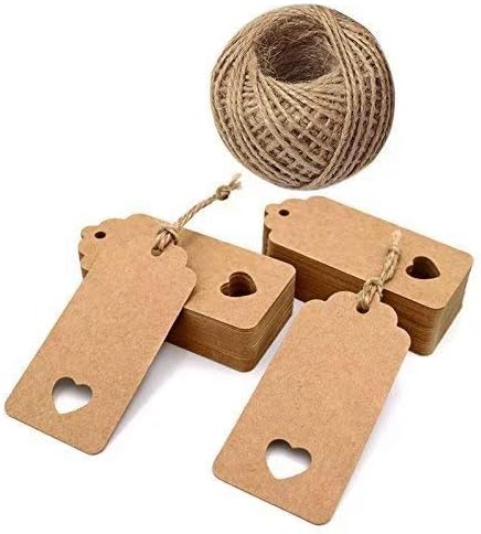 Waymeduo 100pcs Brown Kraft Paper Tag Blank for Wedding Favour Cards,Gift Tag,DIY Tag,Luggage Tag,Price Label,Store Hang Tag (100) with Heart