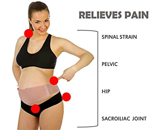 Maternity Belt, Pregnancy Support Belt, Breathable and Comfortable Belly Band That Provides Hip, Pelvic, Lumbar and Lower Back Pain Relief. One Size FITS-All, Nude + Bonus 4 Washable Nursing Pads