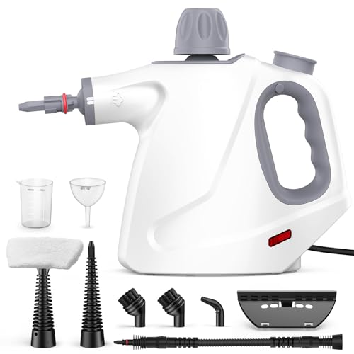 Vaporeta Limpieza Hogar, 1050W 3,2Bar 110°C, Depósito 450ML, Vaporeta de Mano con 10 Accesorios, 100% Sin Químicos, Limpiador Vapor Portátil para Casa, Sofa, Coche, Azulejos, Juntas, Grasa & Suciedad