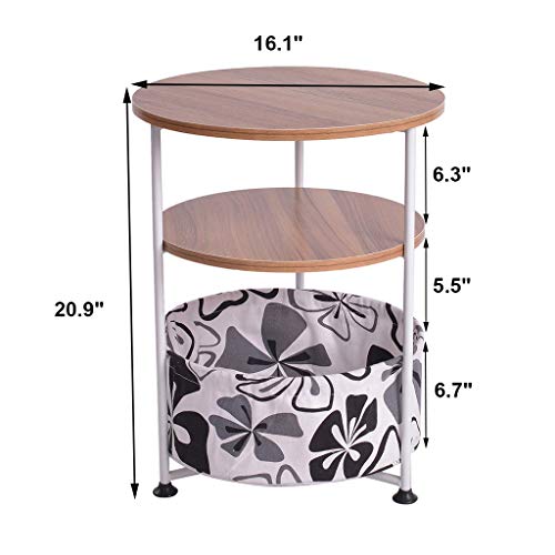 Beyonds Bedside Table with a Linen Bag, 3- Tier Elegant Round Side Table Wooded End Table Bedside Cabinet, Home Storage Unit, Nightstand Lamp Desk for Bedroom - Thumbnail 6