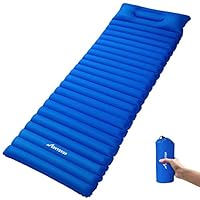 MOVTOTOP Camping Sleeping Pad【Newest 2019】, Ultralight Sleeping Mat with Attached Pillow, Backpacking Inflating Sleeping Pad (78.7 x 23.6 x 3.6in), Perfect for Hiking, Traveling and Backpacking(Blue)