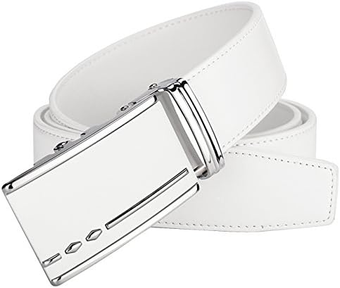 QISHI YUHUA Belt Men's Leather Ratchet Belt (◆Waist: 20" to 43" (in inches), 102 ◆ Width: 1.38 inches/1 White belt)