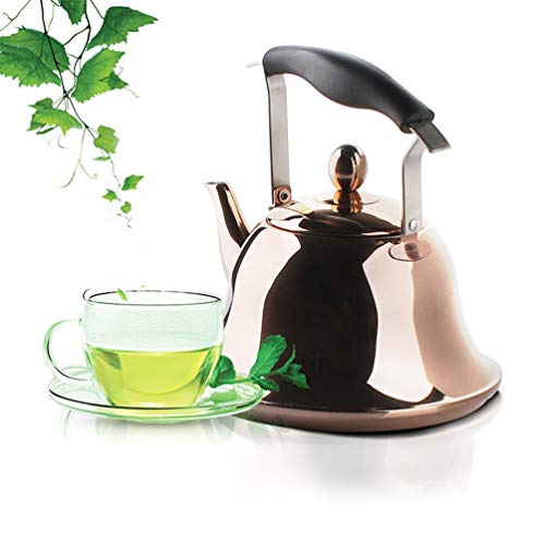 OMGard Whistling Tea Kettle with Infuser Loose Leaf Stainless Steel Teapot Rose Gold Teakettle for Stovetop Induction Stove Top Heat Water Tea Pot Copper 2-Liter 2.1-Quart - Thumbnail 3